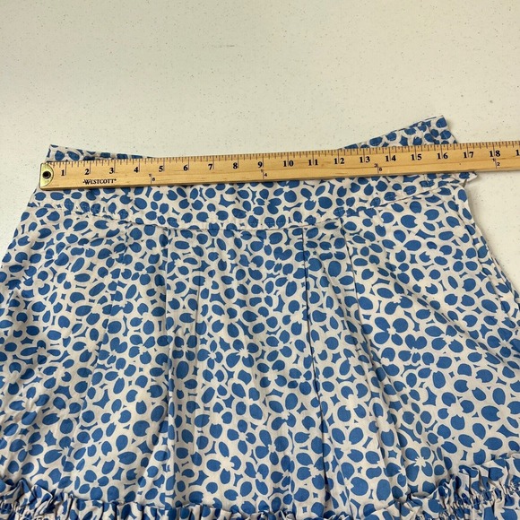 Marc Jacobs Mini Skirt Size 8 Blue White Floral Print Pleated Ruffle Hem Cotton - Picture 8 of 14